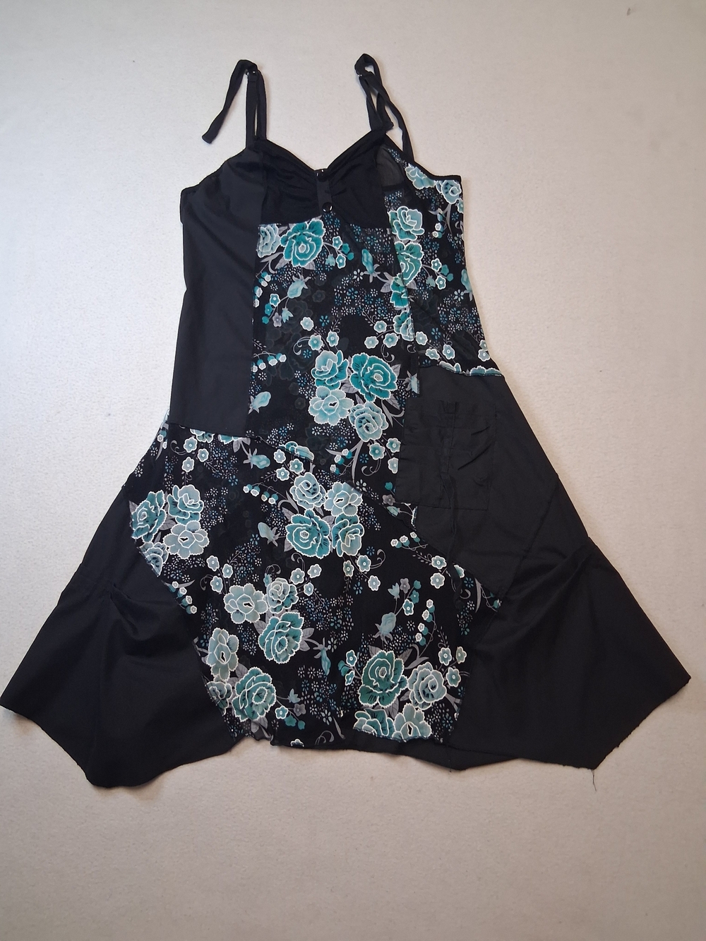 Papillon Blanc Black Chemise with Teal Floral Panels